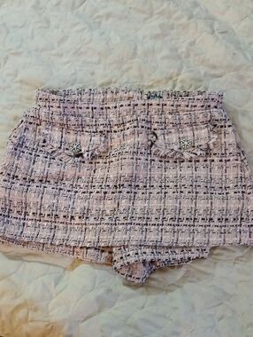 wild fable Pink Tweed Skort Shorts with Decorative Jewel Buttons
